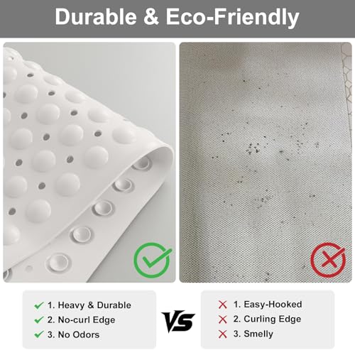 Extra Large Shower Foot Scrubber Mat, Yonala 47x33 Inch Non Slip Shower Mats for Elderly, Anti Slip Shower Mat with Suction Cups, Soft Trimmable TPE Shower Mat for Walk in Shower Stall, Heavy Mat - color: White