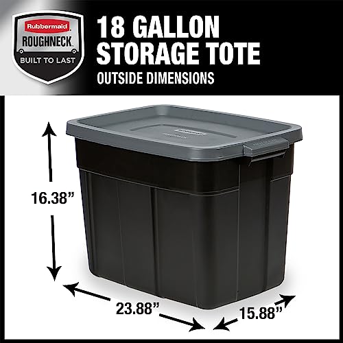Rubbermaid Roughneck Tote Durable 18 Gallon Stackable Plastic Storage Containers with Lids and Easy Carry Handles, Pack of 6, Black/Cool Gray - size: 18 Gal - 6 Pack