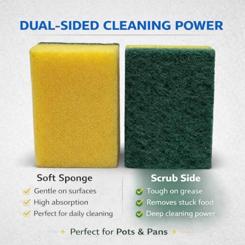 Kitchen Cleaning Sponges, 12 Pack Non-Scratch Scrubber Sponges for Dishes, Pots & Pans, Heavy Duty Multi-Purpose Dish Sponges