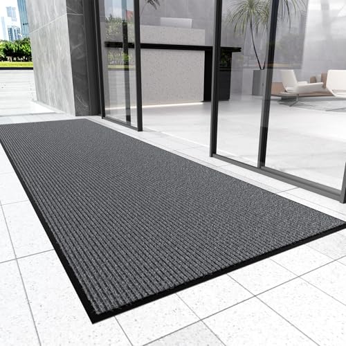 Front Door Mat, 3' x 10' Commercial Door Mat Outside Entrance, Heavy Duty Welcome Mat, Absorbent & Dirt Resistant, Non-Slip Extra Large Door Mats, Door Rugs for Entryway Indoor Outdoor, Grey - color: Grey Striped, size: 3' x 10'