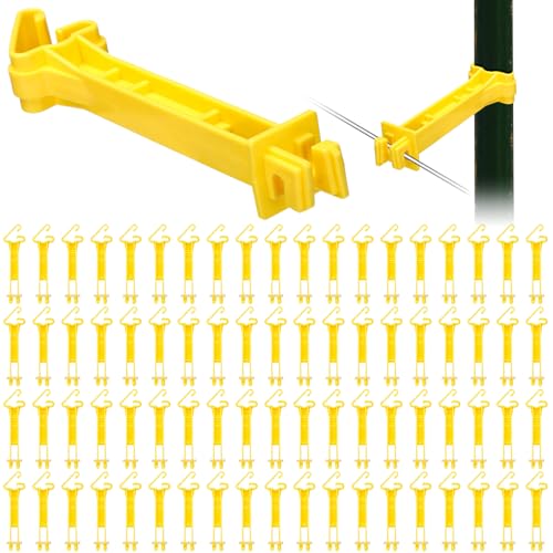 Pangda 200 Pcs 5 inch Snap Type Insulator Electric Fence T Post Insulators Extended Snug Fitting T Post Electric Fence Wire Clips for Agricultural and Ranchers (Yellow) - color: Yellow