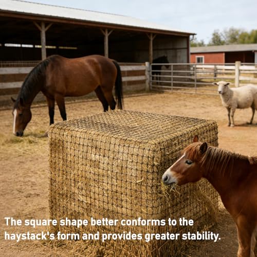 4x4 ft Slow Hay Net Feeder for Horses, Durable Soft Black PE Bale Hay Net (4 x 4 ft) - size: 4 x 4 ft