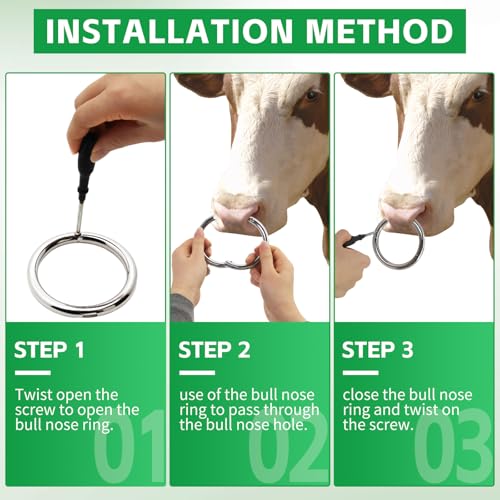 Bull Nose Rings Stainless Steel Cattle Nose Rings for Bulls and Cows Farm Animal Tool for Livestock Management and Animal Care (M) - size: M