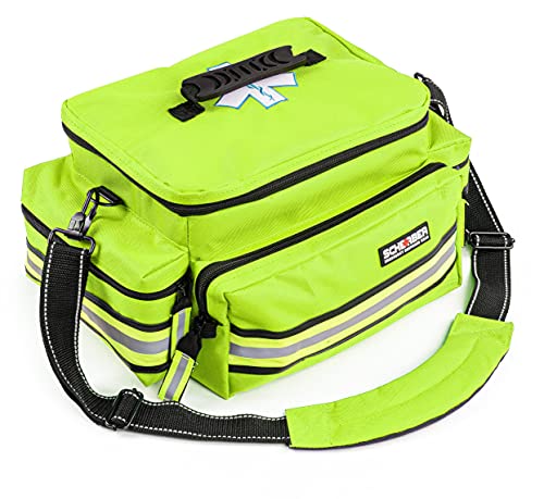Scherber First Responder Fully-Stocked Professional Essentials EMT/EMS Trauma Kit | HSA/FSA Approved | Reflective Bag w/8 Zippered Pockets & Compartments & 200+ First Aid Supplies - Yellow - color: Yellow