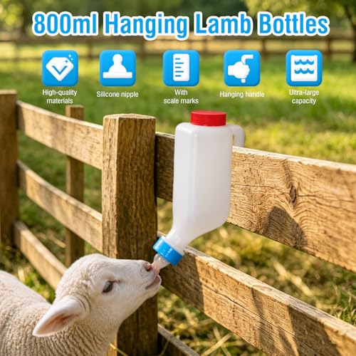 800ml Lamb Feeding Bottle Thickened Goat Feeder Hang Upside Down for Lamb | Convenient Hanging Design，Clear Scale Markings，High-quality silicone pacifiers—gentle, bite-resistant, and long-lasting
