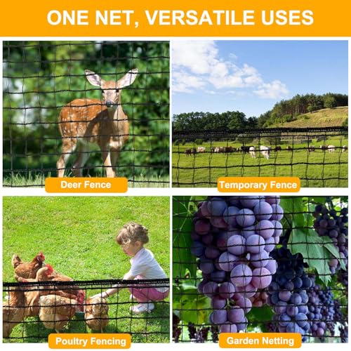 Deer Fence Netting, 55gsm Plastic Temporary Mesh Fencing, 7x50ft | Heavy Duty Black Garden Netting for Bird Deer Dog Chicken Critter, Poultry Snow Fencing, Safety Fence, Reinforced Edge - size: 7 x 50 Feet