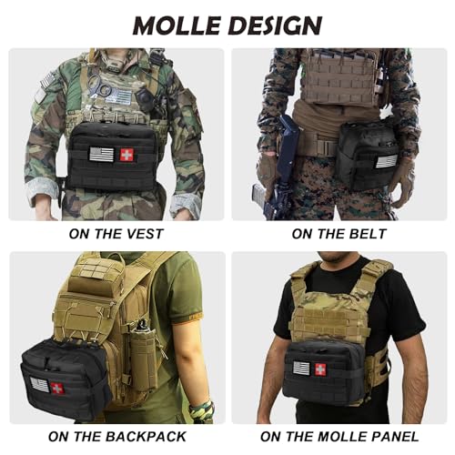 Jueachy Tactical Molle Pouch Large Admin Bag Utility Tool Pouches Molle Attachment EDC Pouches Expandable Molle Accessories Organizer Medical Pocket U.S.A Patch Included - color: Black Medical