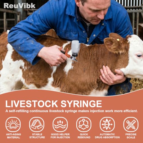 5ml Continuous Self-Refilling Livestock Syringe, 10 Needles Included | Adjustable dosage from 0.5ml to 5ml Veterinary Injection Gun for Chicken, Duck, Pig, Sheep, Cow Poultry - color: Yellow