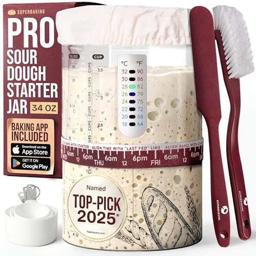 Superbaking Sourdough Starter Jar, Beginner Sourdough Starter Kit, 34oz Wide Mouth Sour Dough Glass Jar with Guides & Recipes, Sourdough Bread Baking Supplies, Sourdough Container Crock