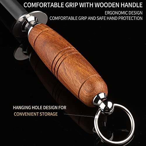 honing steel knife sharpener ，Wooden Handle knife sharpener rod,12 Inch Knife Sharpening Steel Honing Rod（mahogany） - color: Rosewood