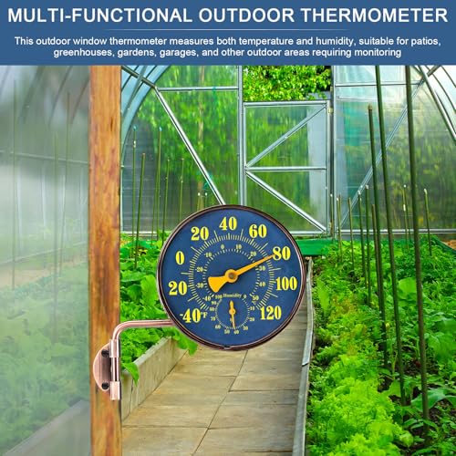 4 Inch Brass Outdoor Thermometer with Humidity Gauge, Analog Swivel Temperature Gauge Weatherproof Decorative Thermometer for Patio Window Greenhouse Garage Garden - color: green, style: Style 2