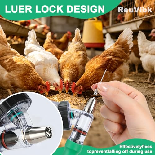 5ml Continuous Self-Refilling Livestock Syringe, 10 Needles Included | Adjustable dosage from 0.5ml to 5ml Veterinary Injection Gun for Chicken, Duck, Pig, Sheep, Cow Poultry - color: green