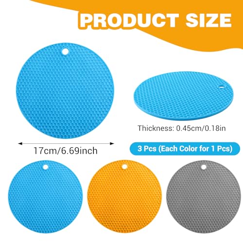 3Pcs Rubber Jar Opener,Round Large Jar Opener Gripper Pad Kitchen Non-Slip Coasters for Weak Hands,6.7x6.7Inch(Gray,Blue,Orange) - color: Gray, Blue, Orange