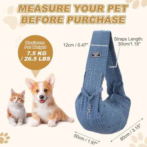 Dog Sling Carrier for Small Dogs and Cats Up to 16.5 Lbs, Breathable with Pocket Pet Cross Body Shoulder Bag, (Denim Blue, 1 Pcs) Intended for Outdoor/Travel