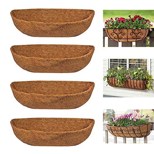 4pcs Trough Planter Basket Liners Coco Liner 36 inch, Thick Coconut Coir Liner Coco Fiber Liners Replacement for Wall Planter Window Box, Garden Fence Baskets Railing Planter In/Outdoors (36inch-4pcs) - color: 36inch-4pcs