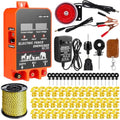 5.5J Electric Fence Charger with Display and Alarm, AC/DC Dual Power, 12V Input 8KV/12KV Output, 3366 ft Polywire, 40 T Post Insulator, 20 Screw-in Insulator for Cattle Cow Livestock Farm