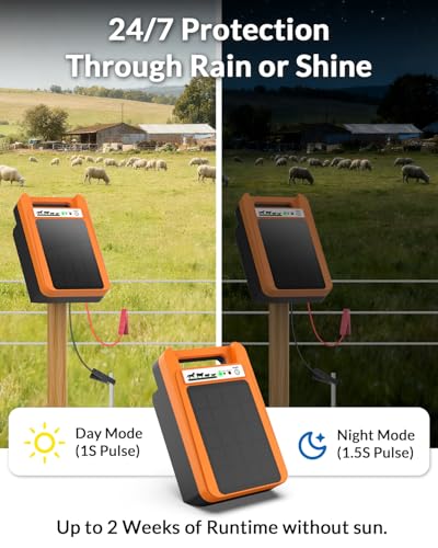 TEPU 10 Mile Portable Solar Electric Fence Charger, 0.2J Output | 24-Hour Uninterrupted Protection, Operates Up to 14 Days Without Sunlight, for Livestock and Predator Protection