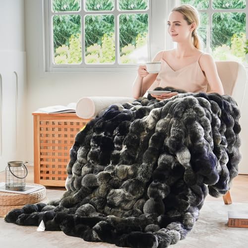BENVWE Fluffy Faux Fur Throw Blanket for Couch, Soft Plush Thick Cozy Fuzzy Luxury Minky Bubble Blanket for Home Living Room Decor Gift for Women, Tie-dye Grey, 50" x 60", 1100GSM - color: Tie-dye Grey, size: Throw(50" x 60")