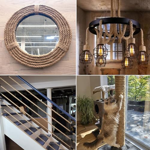 Natural Jute Rope (3/4 Inch x 100 Feet) Thick Hemp Rope Twisted Manila for DIY Crafts, Deck Railings, Hanging Swing, Nautical Decorating - size: 3/4 Inch x 100 Feet