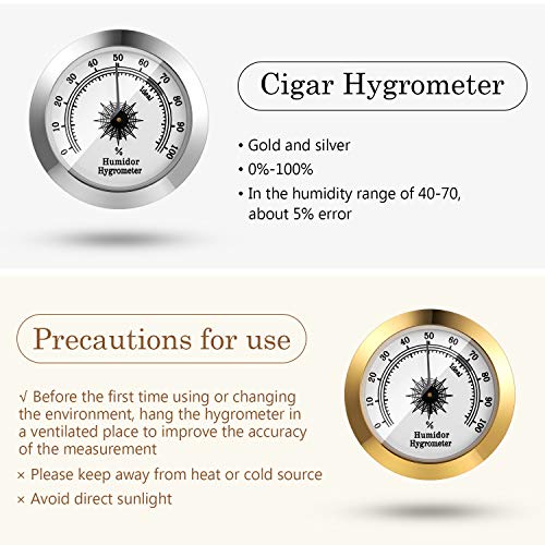 Frienda 2 Pcs Hydrometer 2 Inch Humidity Meter Cigar Humidor Hygrometers | Analog Dial Monitors Humidity, Maintains Optimal Cigar Moisture, Clear Scale , for Humidor Storage Boxes Cabinet Cans - color: Silver, Gold