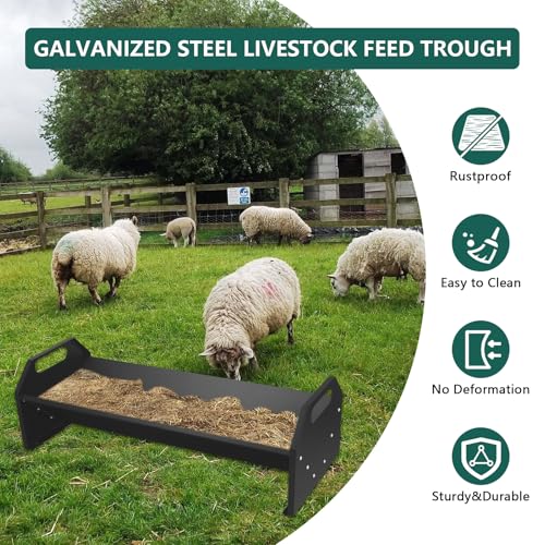 Portable 45" Long Livestock Feeding Trough,Galvanized Steel 22 Gallon Capacity HorseTrough,Heavy-Duty Sheep Trough for Livestock for Horse, Cattle, Cow, Pig, Alpaca