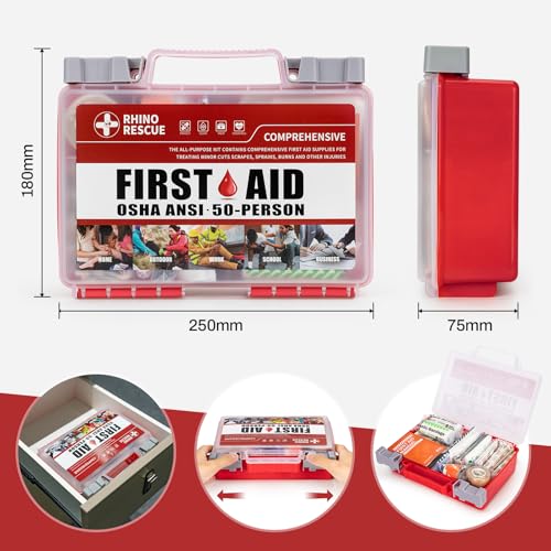 RHINO RESCUE 278pcs First Aid Kit, All-Purpose 50-Person | Home & Office Emergency Medical Supplies, for Minor Cuts, Scrapes, Burns, HSA/FSA Approved - size: 266 Piece