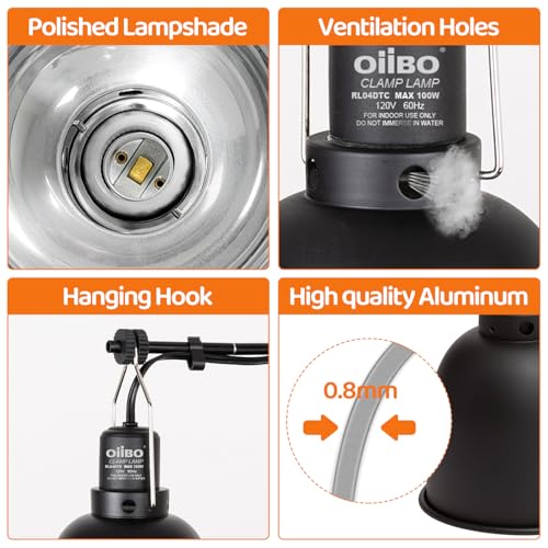 Reptile Light Fixture with Dimming Thermostat, 5.5 Inch Deep Dome Lamp Fixture, PID Temperature Controller for Reptile Heat Lamp Bulb, Max 100W