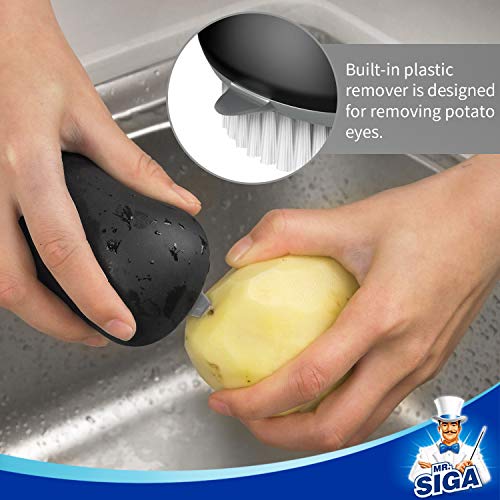 MR.SIGA Fruit and Vegetable Cleaning Brush with Non Slip Comfortable Grip | Potato scrubber brush, non slip fruit scrub brush - color: Black