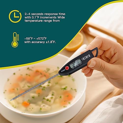 6 Set Digital Food Thermometer Long Probe Instant,Black | Waterproof for Water Liquid Candle, Instant Temperature Read for Kitchen BBQ Grill Candy Meat, Foldable Probe Thermometer - color: Black