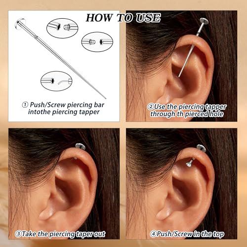 Piercing Ball Grabber Tool, 14-20G Taper for Changing Jewelry | Surgical Steel Flat Back Earrings Threader Tool Insertion Pin, Body Piercing Kit for Ear Rook Conch Nose Lip Jewelry Removal - style: Straight Threadless(14G 16G 18G 20G)