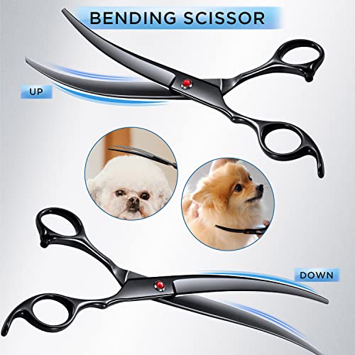 Gimars 7.0in Professional 4CR Stainless Steel Safety Round Tip 6 in 1 Dog Grooming Scissors Heavy Duty Titanium Coated Pet Grooming Scissor for Dogs, Cats and Other Animals - style: 7inch Black 6 in 1 Professional