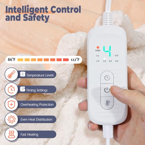 Wearable Heated Blanket with Foot Pocket, Electric Wearable Throw Blanket with Sleeves, Hood, Portable Heated Blanket with 8 Heat Settings, 1-10 Hours Auto Shut-off, Gift for Family, Friends, 50*70" - color: Beige