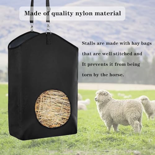 Goat Hay Feeder, Hay Bags for Horses, Sheep, with Adjustable Open Feed Hole for Slow Feeding-Black - color: Black