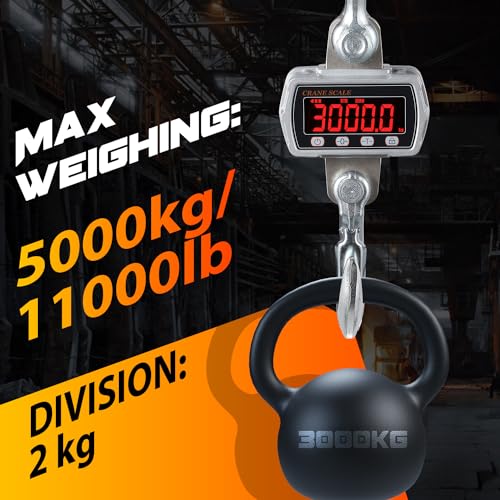 CGOLDENWALL Digital Crane Scale 11000lb Industrial Hanging Scale Handheld Hoist Scale kg lb Switchable 5000kg Wild Game Scale for Farms, Hunting and Livestock, Grey - size: 5000kg