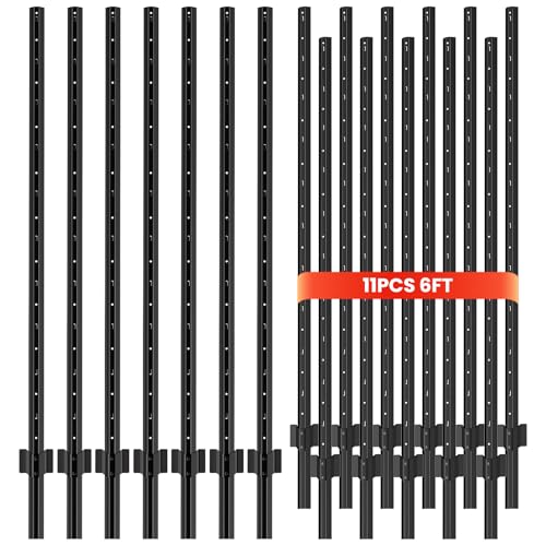 11 Pack Metal Fence Posts,6 FT Garden Fence Post,T Post for Wire Fence, No Dig Steel U Post Fencing，Black Garden Stakes for Temporary Fencing, Electric Fence Wire, Corner Anchor - size: 6ft-11PCS