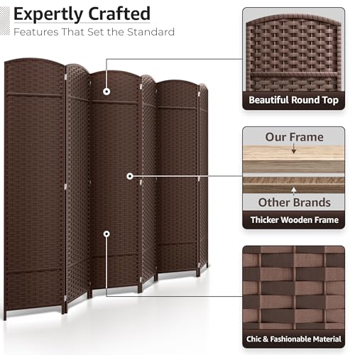 Sorbus Foldable Room Divider, Mesh Privacy Screen (6 Panel, Chocolate) | Folding screens, dividers for rooms, double-hinged panels; freestanding partition for bedrooms, offices and shared areas - color: Chocolate, size: 6 Panel