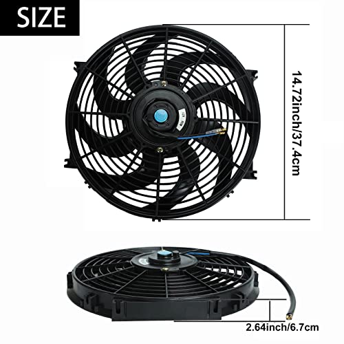 BLACKHORSE-RACING 14" Universal Electric Radiator Cooling Fans + Thermostat Relay & Mount Kit - size: 14 Inch