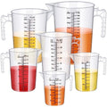 Xuhal 6 Pieces Plastic Measuring Pitcher Measurment Cup 6 Sizes Mixing Pitcher Gauge Bottle Measure Containers Jug with Handle and Spout for Water, Flour, Rice, Coffee, Wine, Milk, Sugar