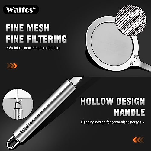 Walfos Skimmer Spoon, Stainless Steel Fine Mesh Strainer,Foam Strainer Oil Filter,Ultra Fine Mesh Strainer Perfect For Separation Of The Floating Foam,Fat,Set fo 2 - style: 2pcs (3") Skimmers