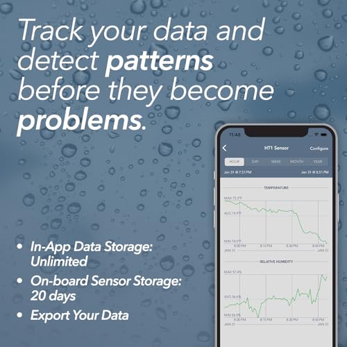 HT1 Smart Temperature Sensor & Humidity Sensor - Thermometer & Hygrometer w/App Monitoring - Indoor/Outdoor Temperature and Humidity Monitor w/Heat Index for RV, Fridge & More
