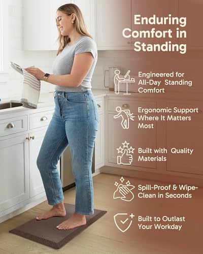 Ophanie Kitchen Mats for Floor,3/4 inch Thick,17x28 Anti Fatigue Cushioned Mat,Kitchen Rugs,Waterproof,Comfort Ergonomic Standing Mat for Office,Home,Sink with 99+ Pairs of Anti-Slip Bottom Ridges - color: Brown, size: 17"L x 28"W x 0.8"Th