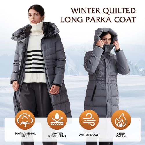 IKAZZ Women's Winter Coats, Thickened Warm Insulated Vegan Down Long Parka Jacket with Hood - color: Gray, size: XX-Large