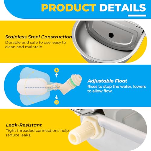 NATGAI Automatic 304 Stainless Steel Waterer Bowl Without Drainage Hole | Automatic Cow Drinking Water Bowl with Float Valve Water Trough Farm Grade for Horse Cattle Goat Sheep Dog