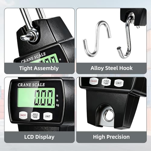 Digital Hanging Scale, 1100lb/500kg Crane Scale, Handheld | Mini Crane Scale with LCD Display and Hooks, Aluminum Alloy Body for Hunting, Outdoor, Fishing, Farm (Black) - color: Black-1100lb
