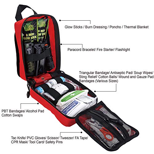 EVERLIT 250 Pcs Survival First Aid Kit | IFAK Outdoor Survival Kit Emergency Kit For Camping Hiking Hunting Earthquake Emergency Preparedness - color: Red