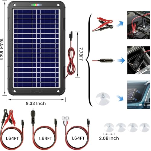 POWOXI 12W 12V Solar Battery Charger Trickle Maintainer Kit for Car | Smart Charge Controller | Waterproof | Intelligent Safety Protections | for Boat, Marine, RV, Automotive, Motorcycle, Trailer - color: PWM-12W