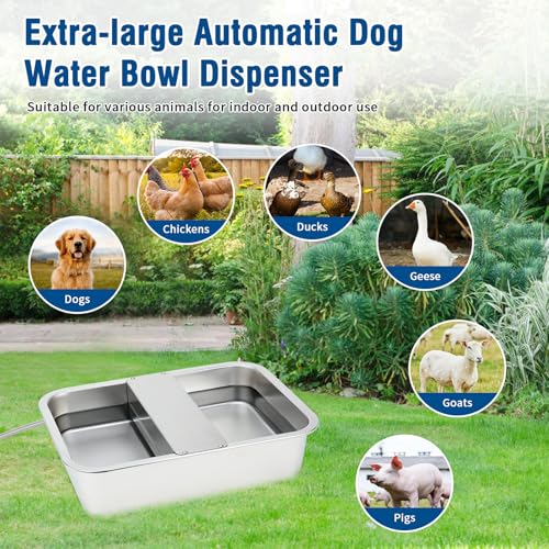 BWOGUE 3 Gal Automatic Dog Water Dispenser, Stainless Steel Bowl for Dogs | Automatic Dog Water Bowl Dispenser, Float Valve Control, Outdoor Use, Easy to Mount & Clean, Large Dogs, Cats, Chickens - size: 3 Gal