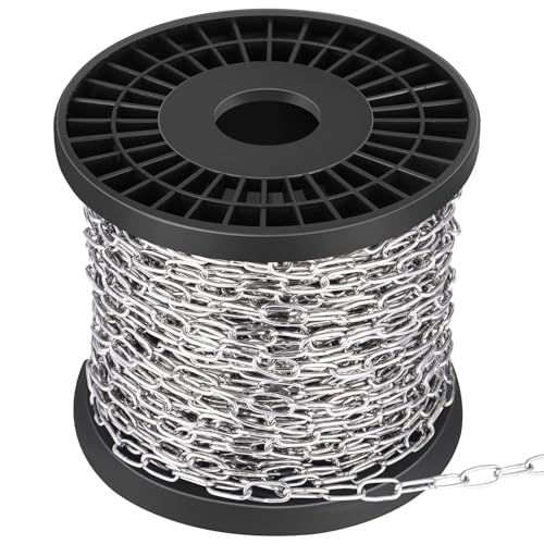 100ft 1/16" Jack Chain for Hanging Stainless Steel Metal Chain Link Silver Galvanized Light Chain Roll Small Light Duty Fixture Utility Chain for Bird Feeders, Overhead Lights, Flowerpots (1.5mm*30m)