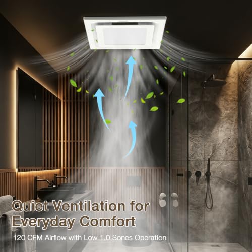 FASDUNT 12" Ultra Quiet Bathroom Exhaust Fan with Light | 1.0 Sones, 120 CFM, 10x10 Mount Ceiling Ventilation Fan with 5000K Daylight LED, No Attic Access Needed - color: White-5000K, size: 10 Inch