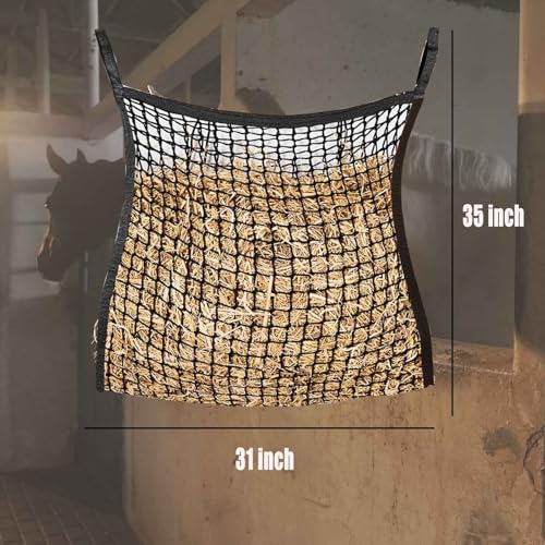 2 PCS Slow Feed Hay Net for Horses, Hay Net for Livestock,Slow Feeder for Goats Sheep Donkey, Easy to Fill and Hang, Black, 35 x 31 Inch